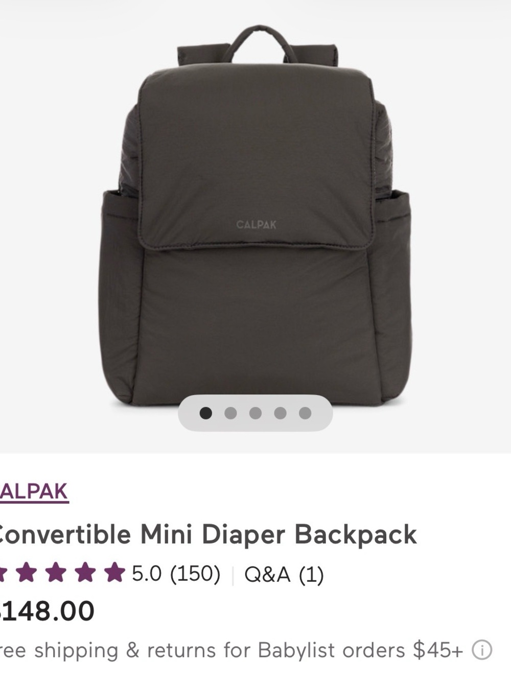 Calpak Mini Convertible Diaper Backpack — Black
